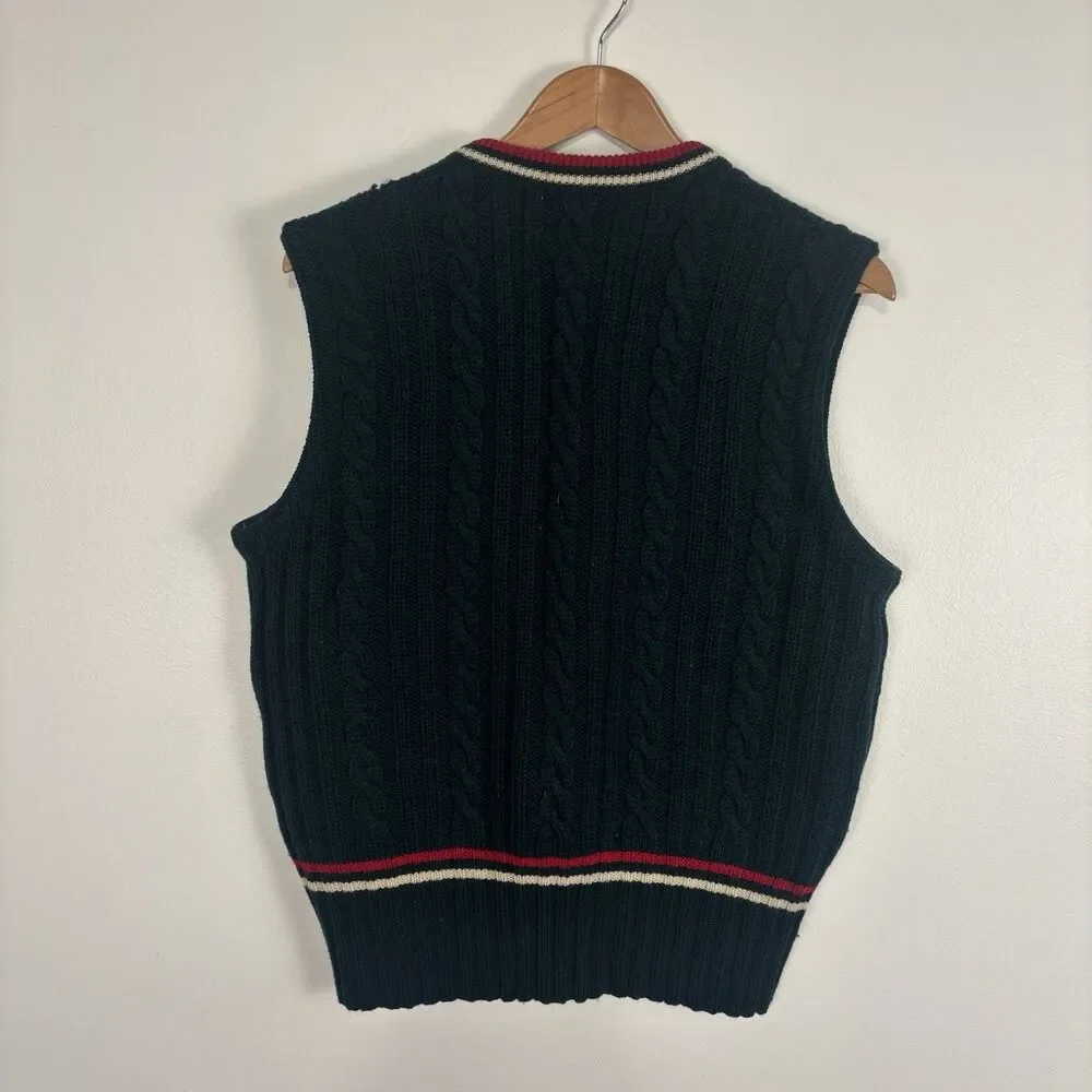 Vintage Stanley Blacker Wool Cricket Vest Sweater Dark Green Large 100% Wool